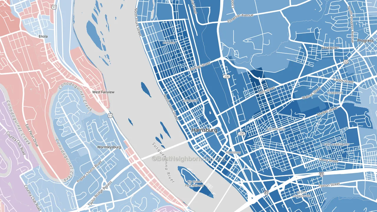 17102, PA block-group political-lean map