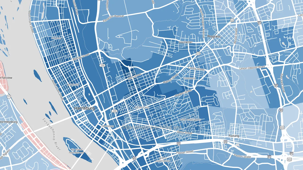 17103, PA block-group political-lean map
