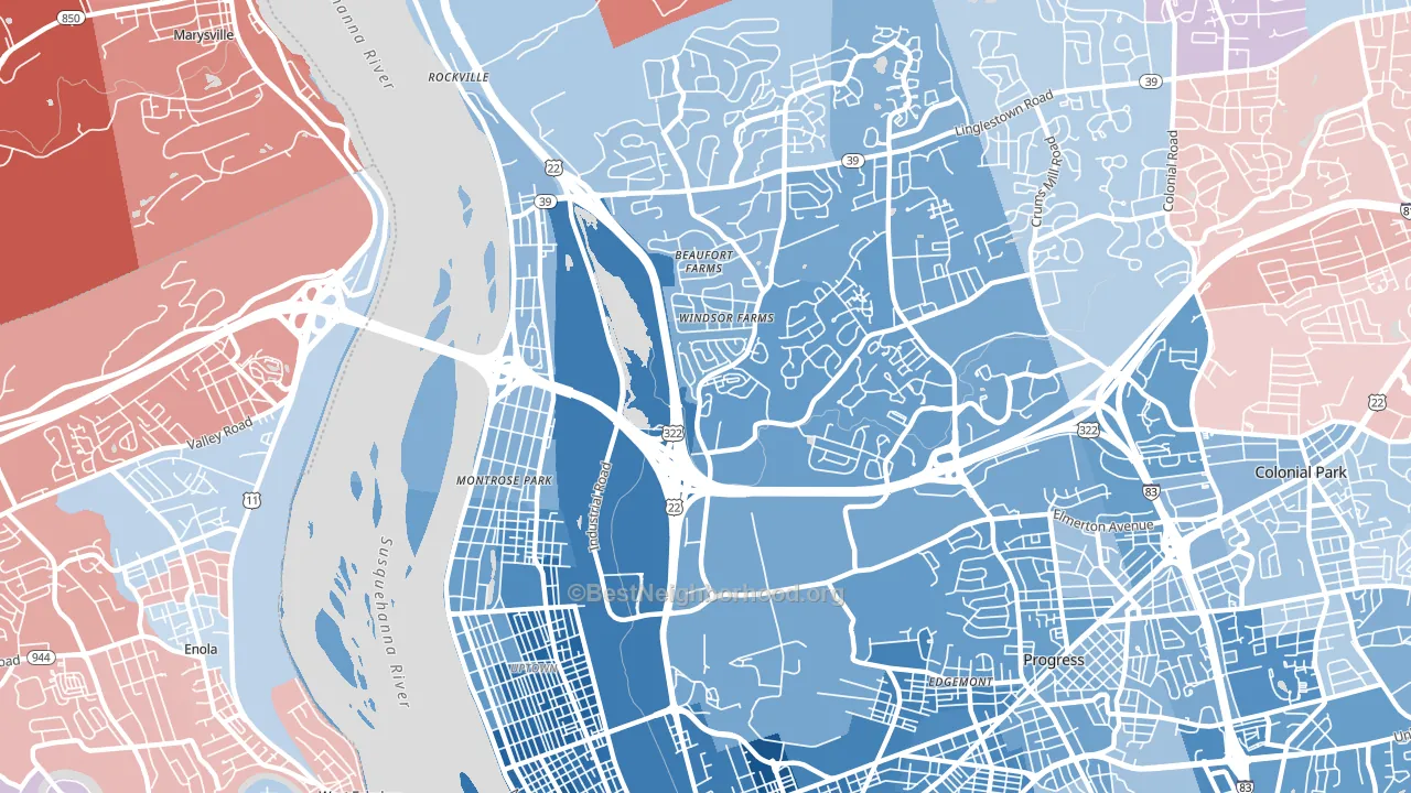17110, PA block-group political-lean map
