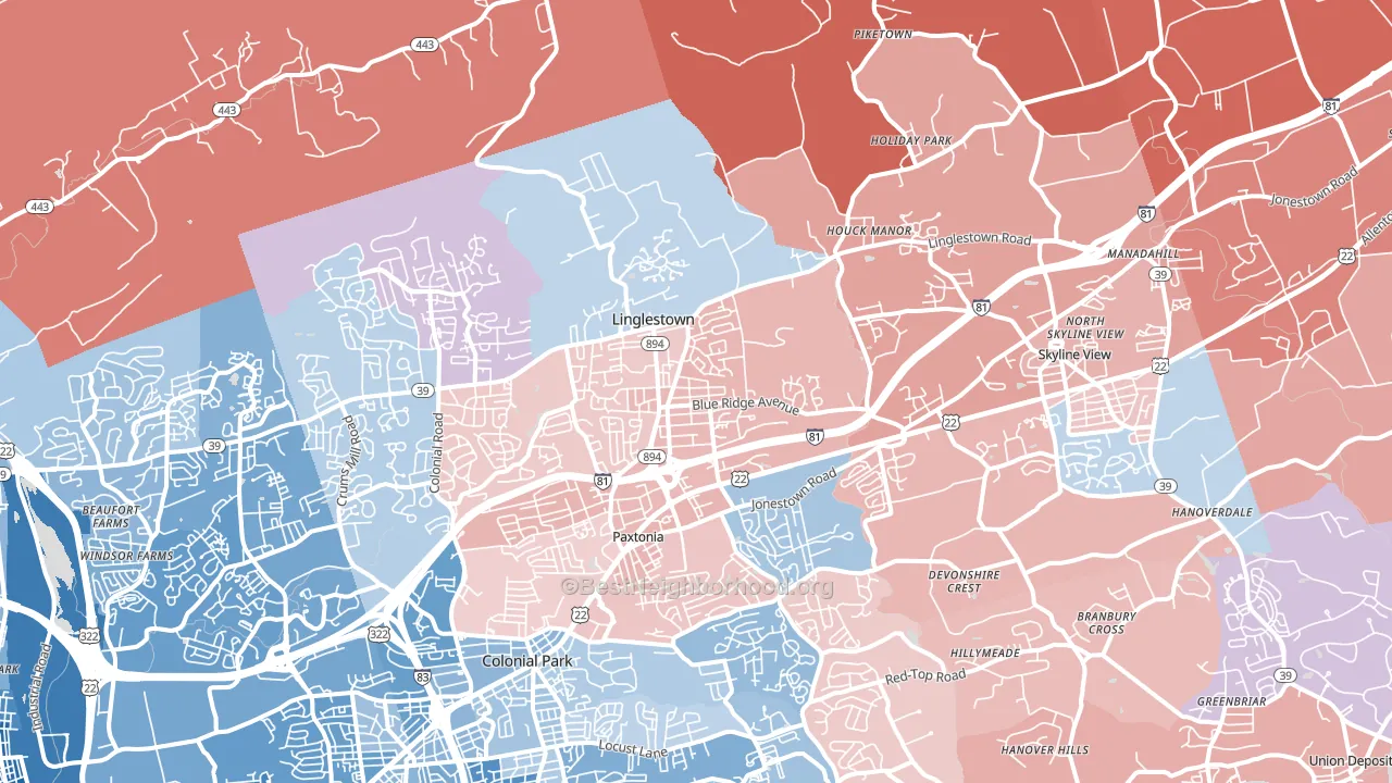 17112, PA block-group political-lean map