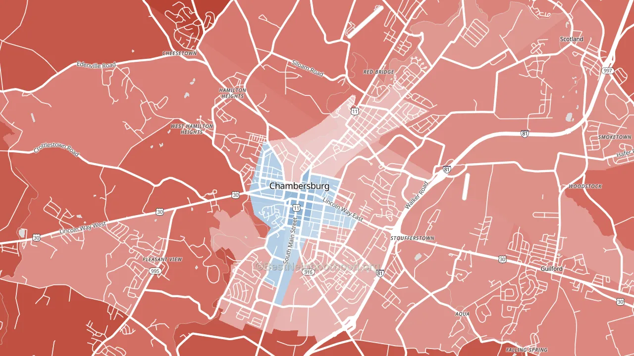 17201, PA block-group political-lean map