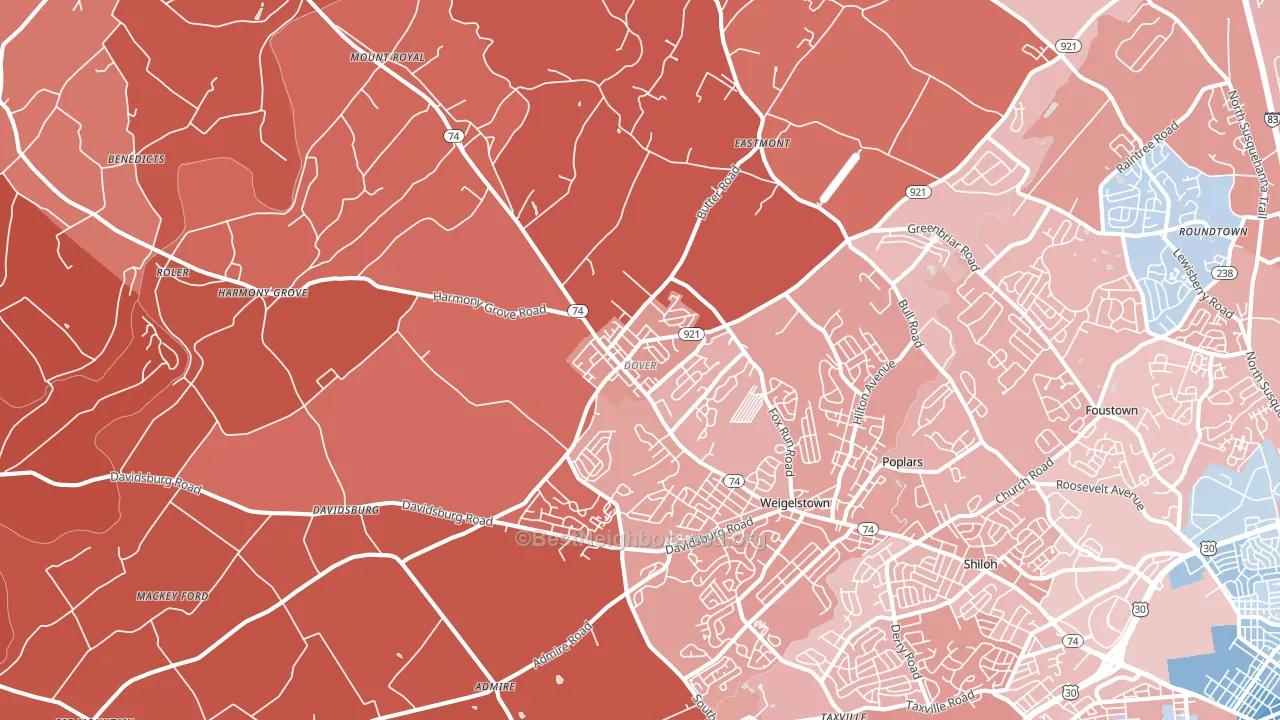 17315, PA block-group political-lean map