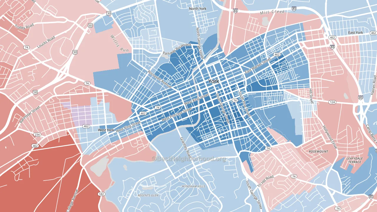 17401, PA block-group political-lean map