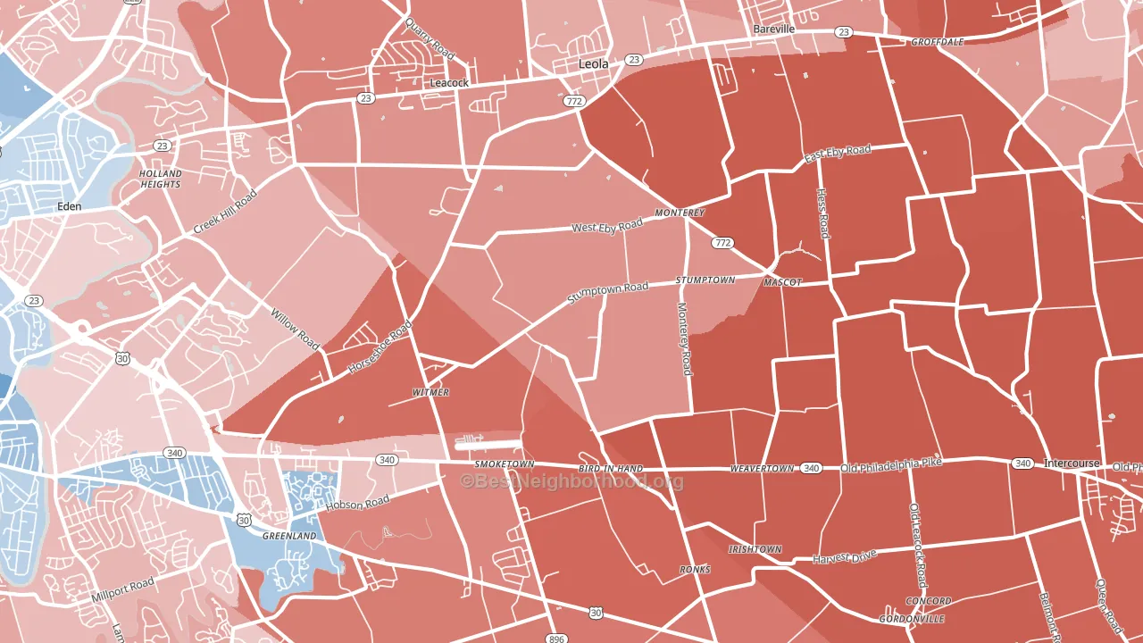 17505, PA block-group political-lean map