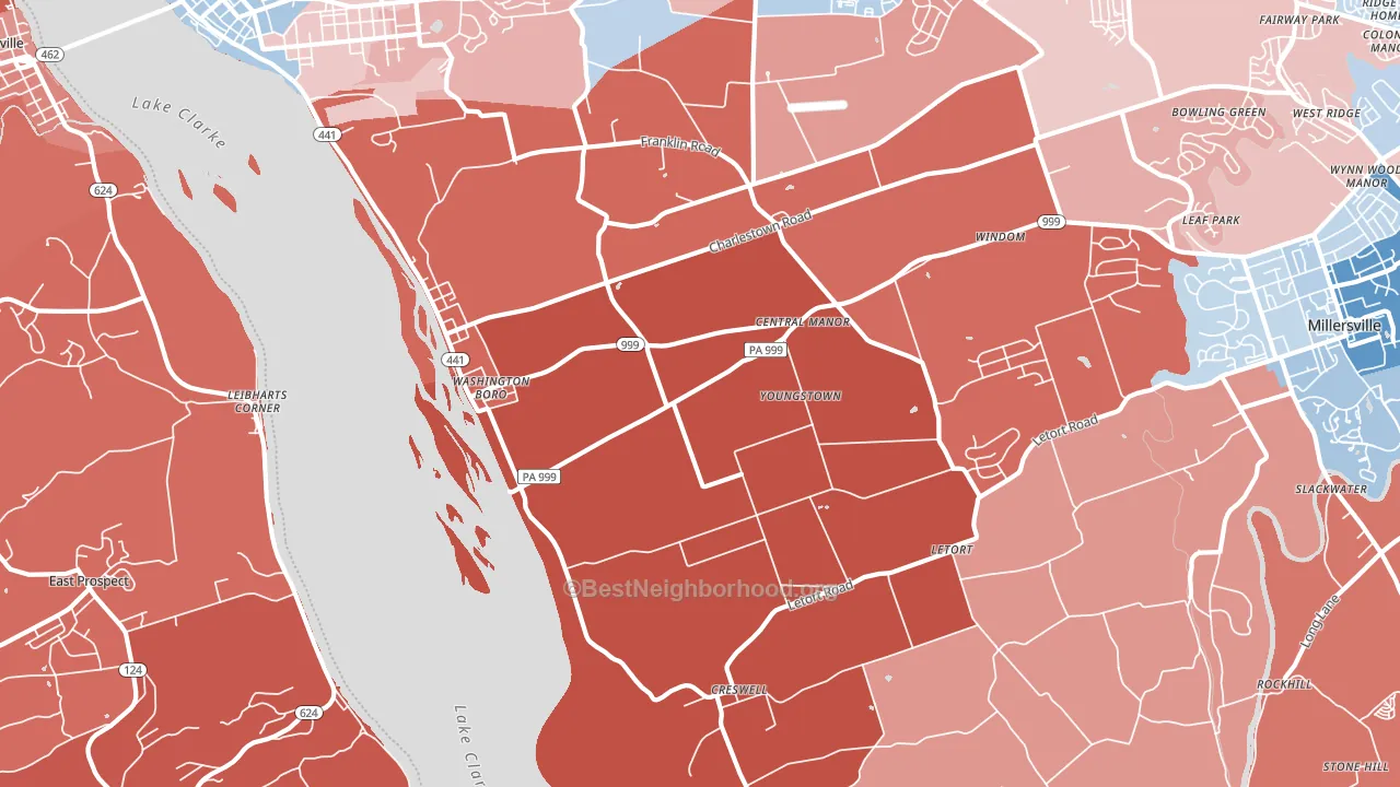 17582, PA block-group political-lean map