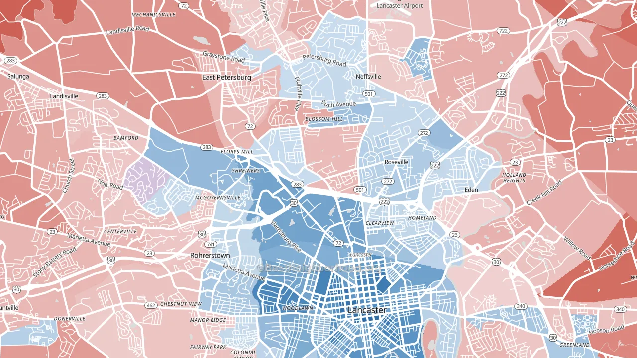 17601, PA block-group political-lean map