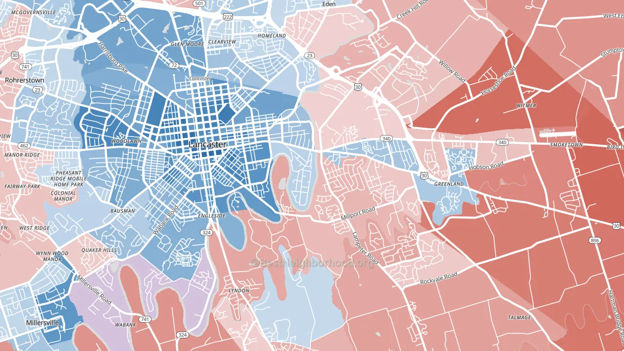 17602, PA block-group political-lean map
