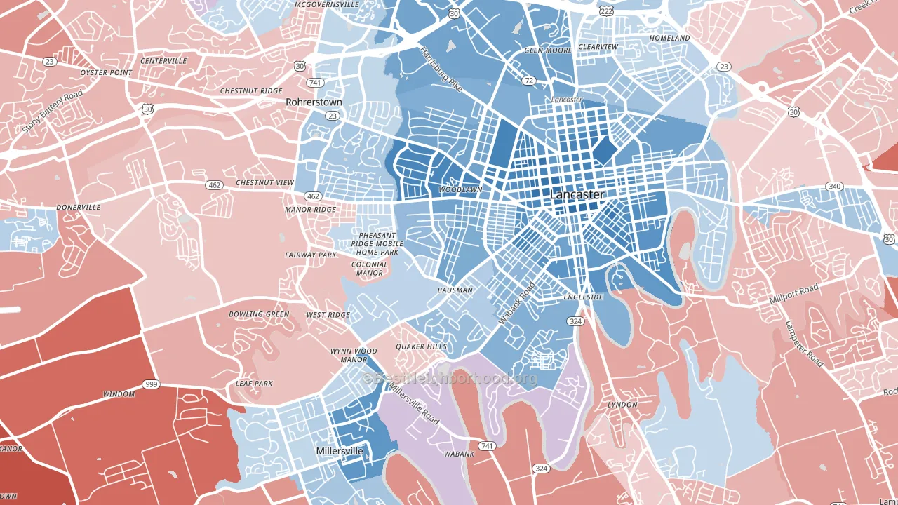 17603, PA block-group political-lean map