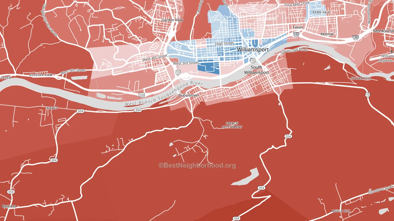 17702, PA block-group political-lean map