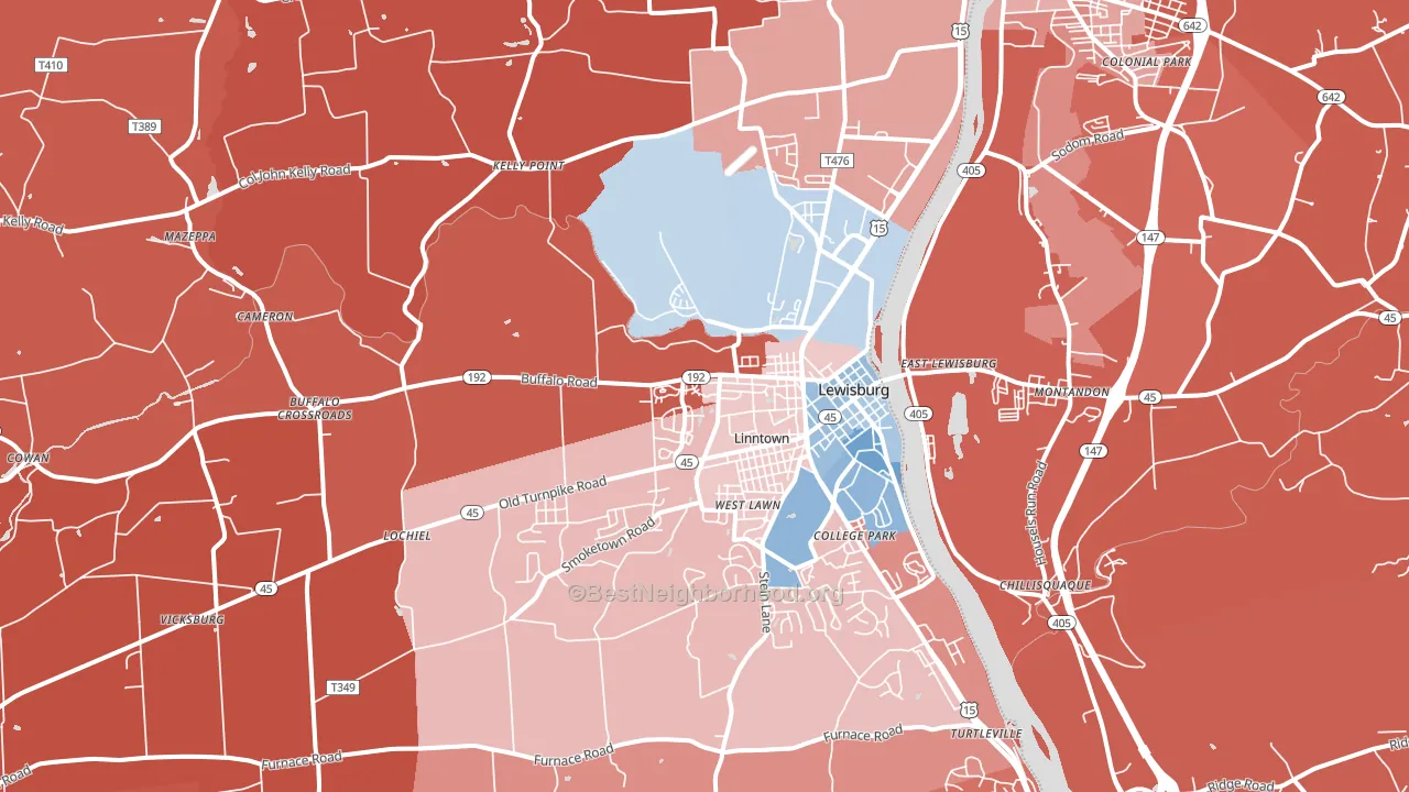 17837, PA block-group political-lean map