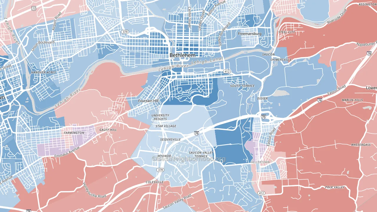 18015, PA block-group political-lean map