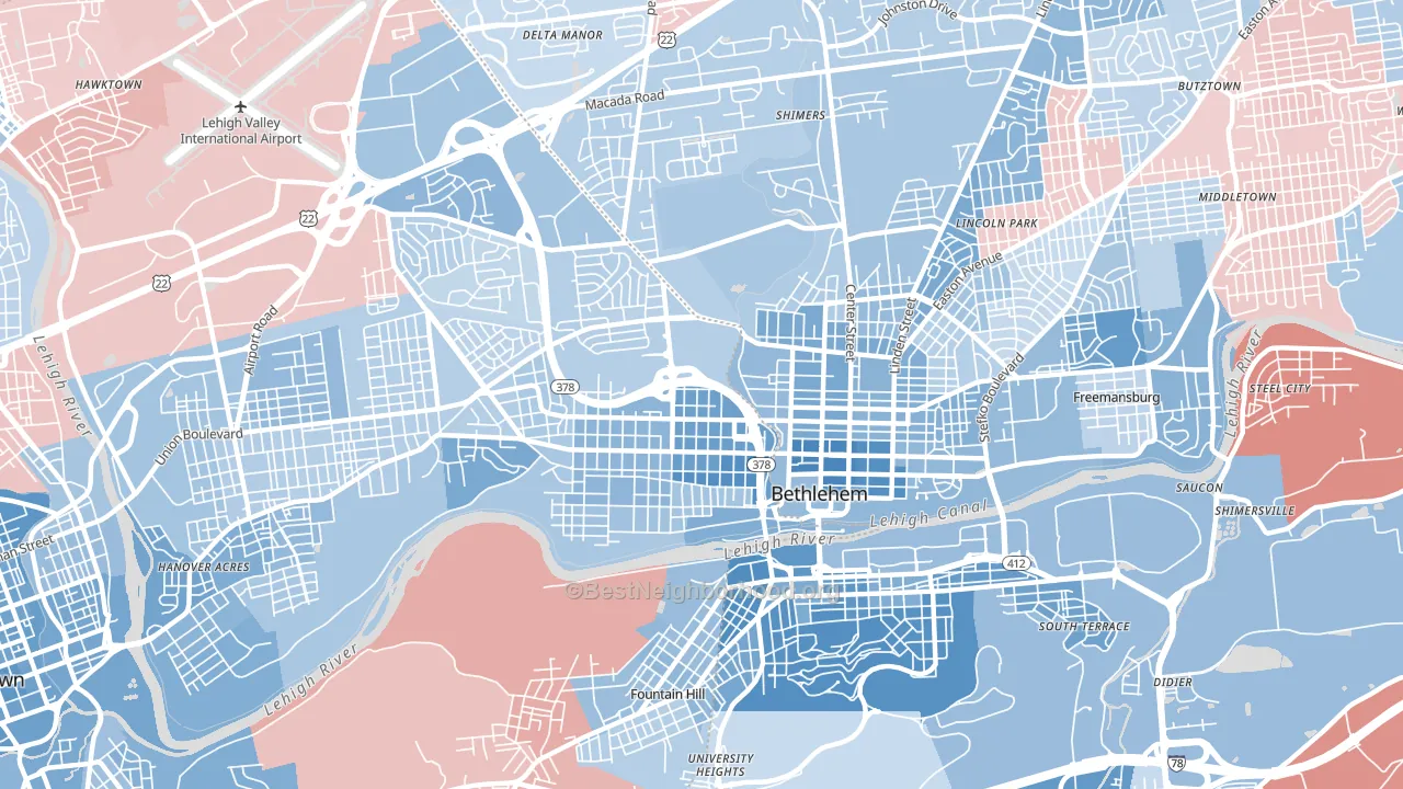 18018, PA block-group political-lean map