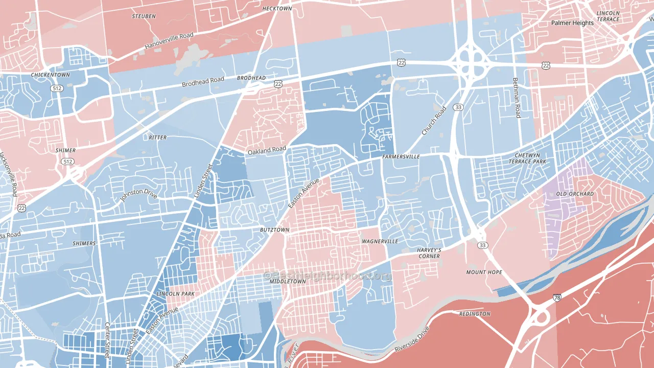 18020, PA block-group political-lean map
