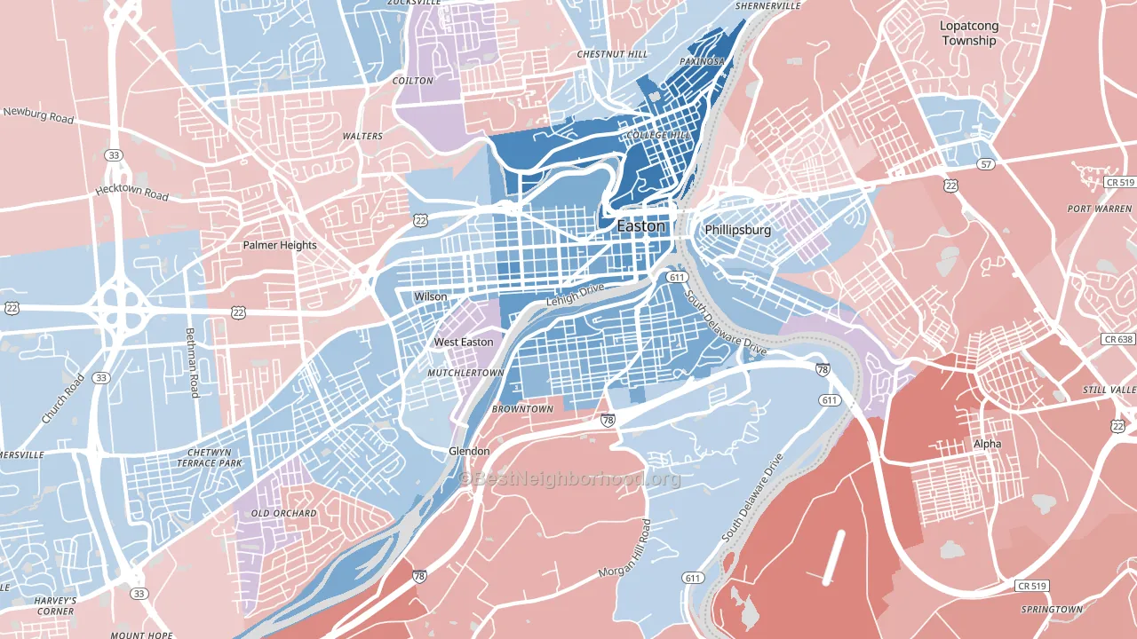 18042, PA block-group political-lean map