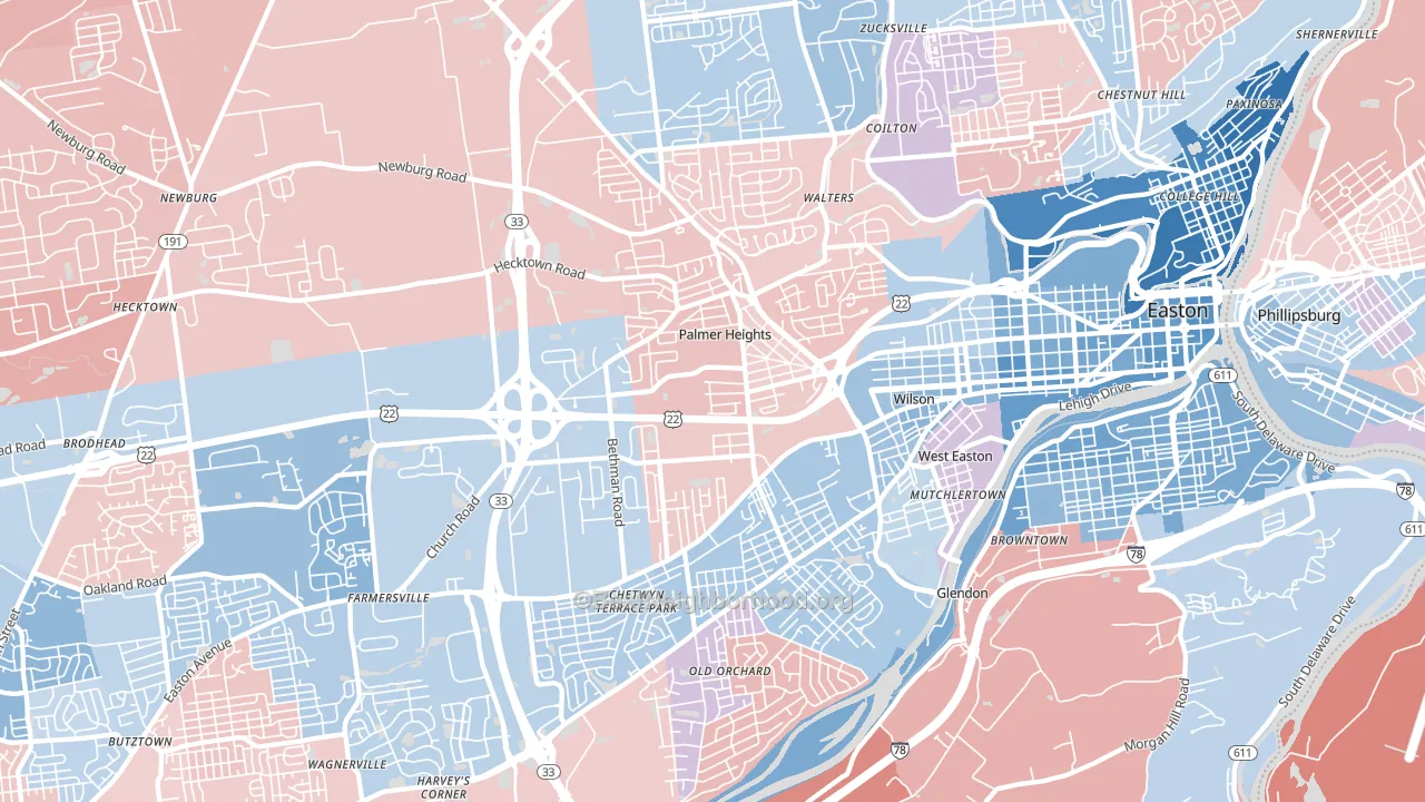 18045, PA block-group political-lean map