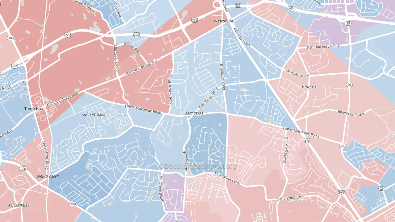18046, PA block-group political-lean map