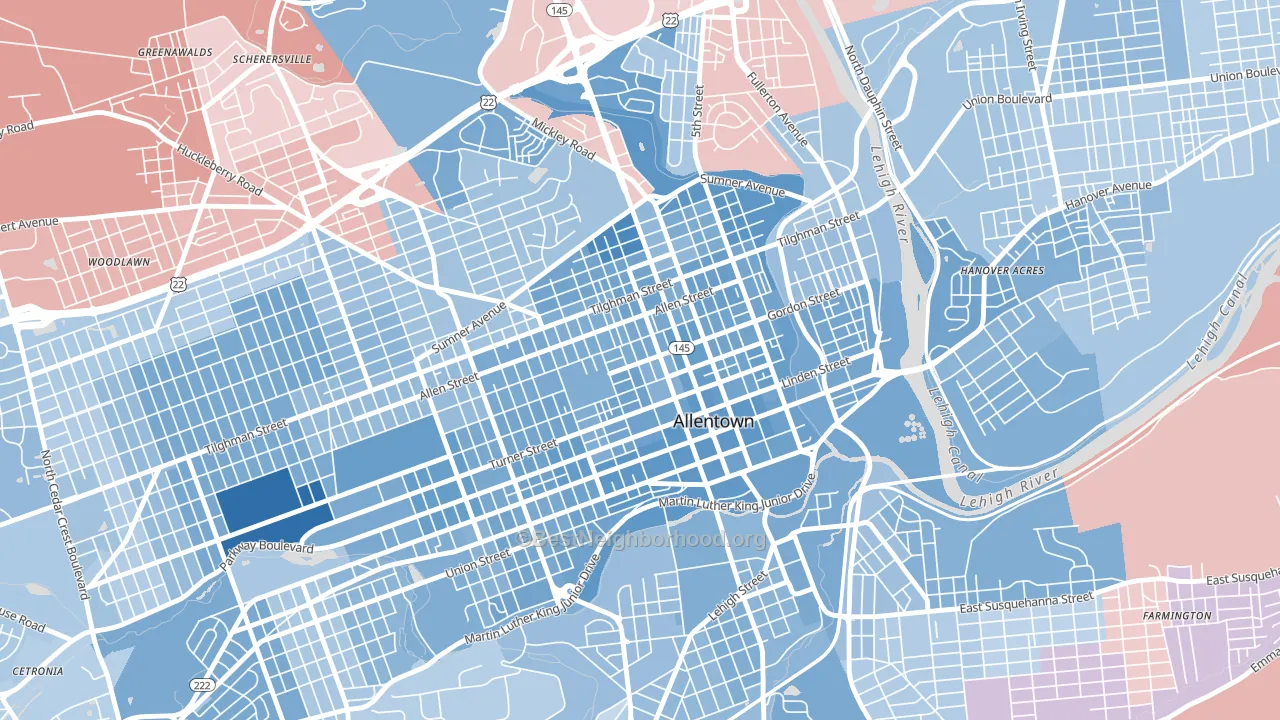 18102, PA block-group political-lean map