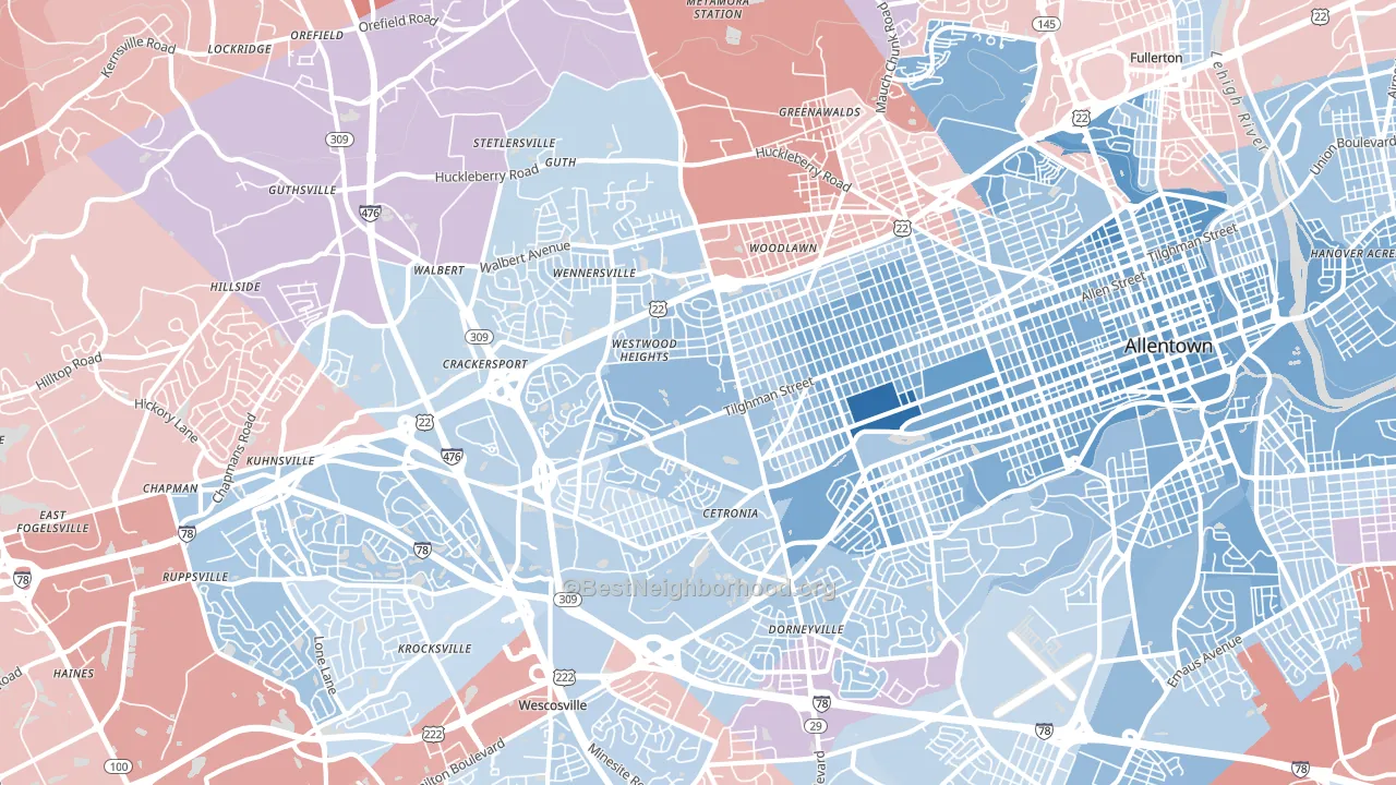 18104, PA block-group political-lean map