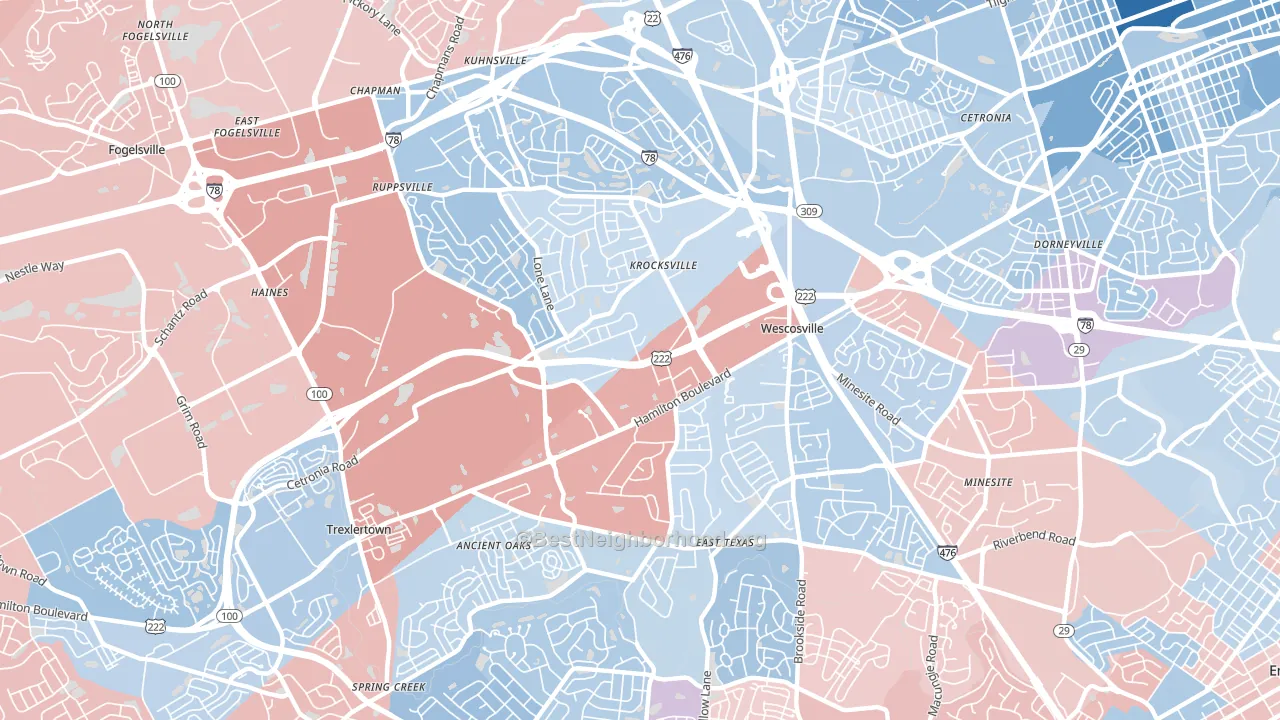 18106, PA block-group political-lean map