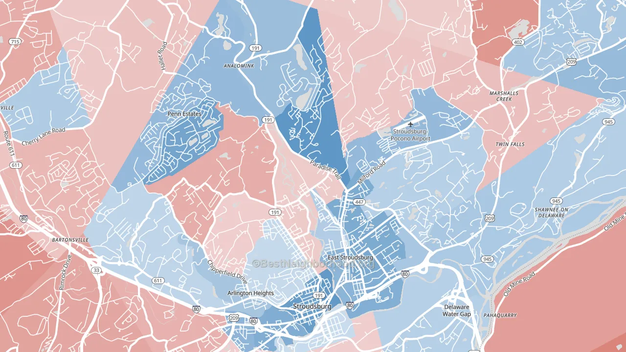 18301, PA block-group political-lean map