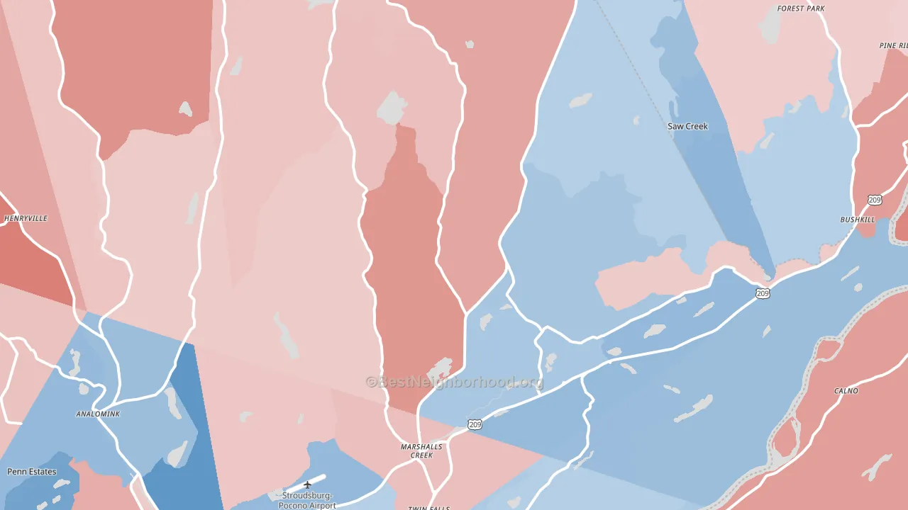 18302, PA block-group political-lean map