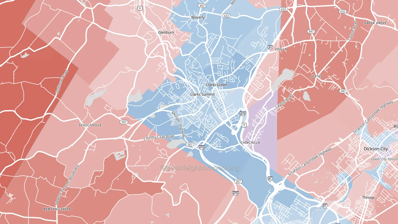 18411, PA block-group political-lean map