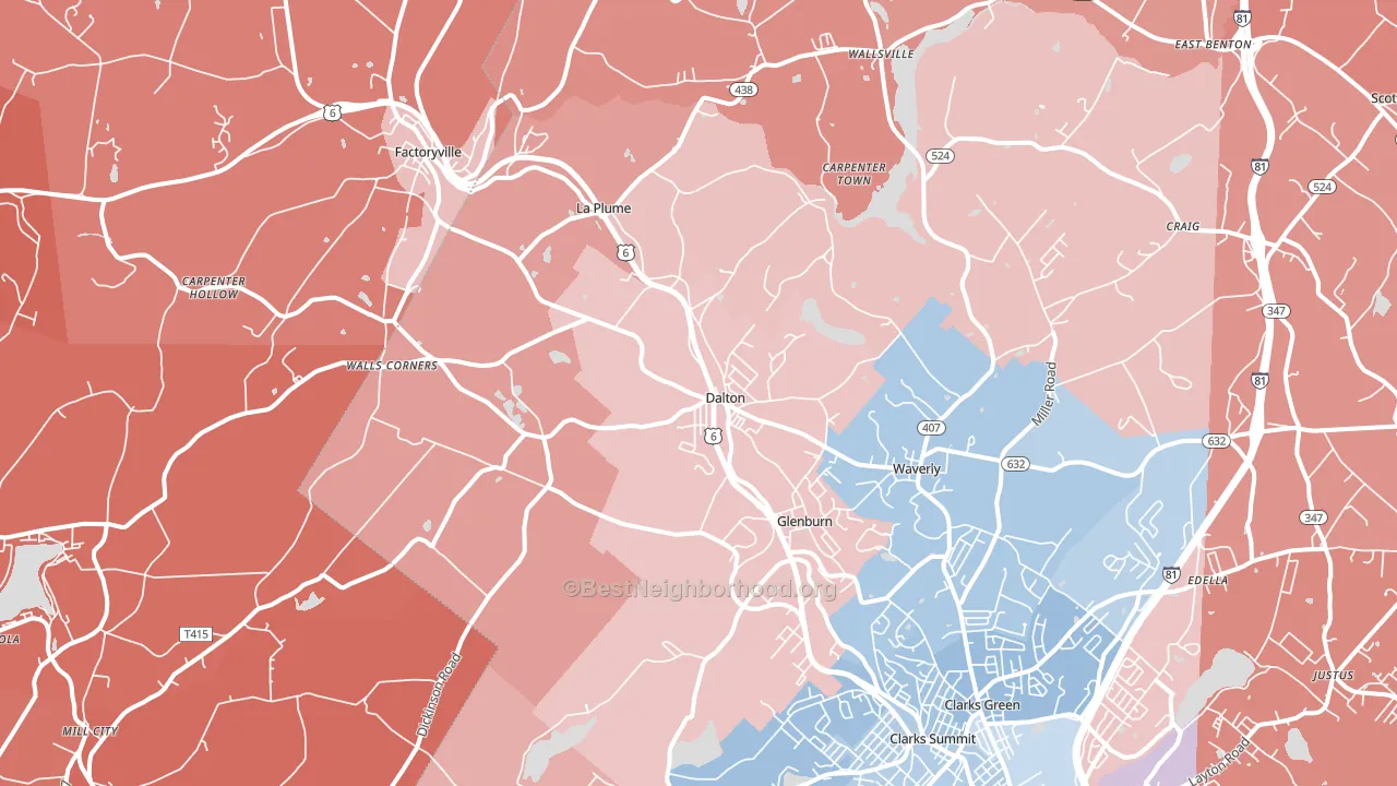 18414, PA block-group political-lean map