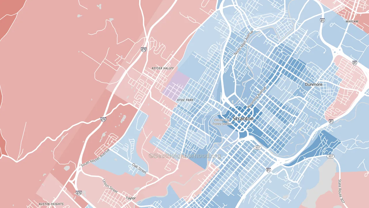 18504, PA block-group political-lean map