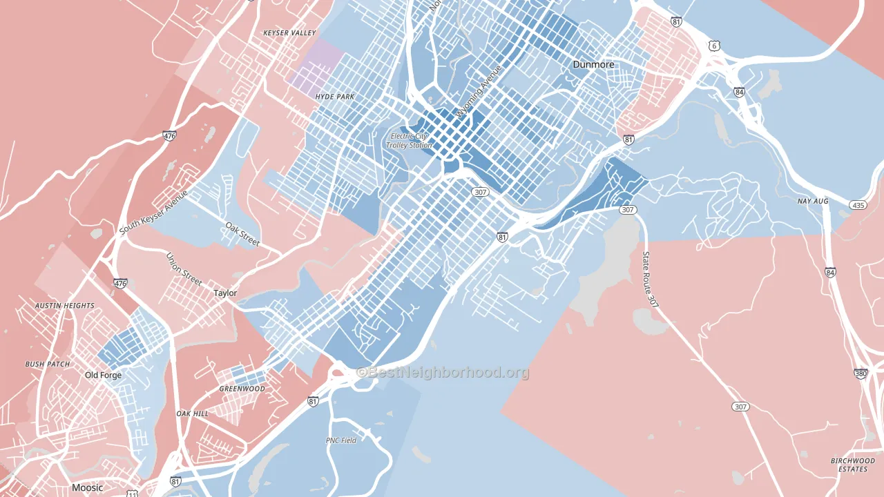 18505, PA block-group political-lean map