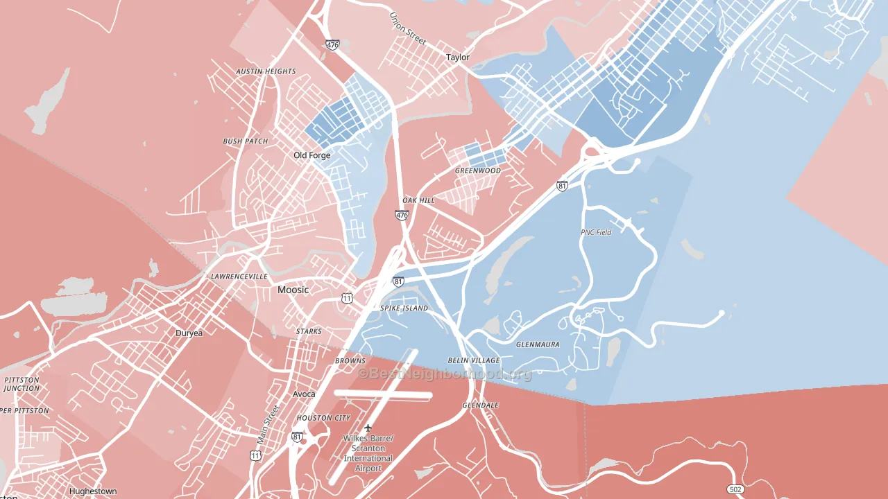 18507, PA block-group political-lean map