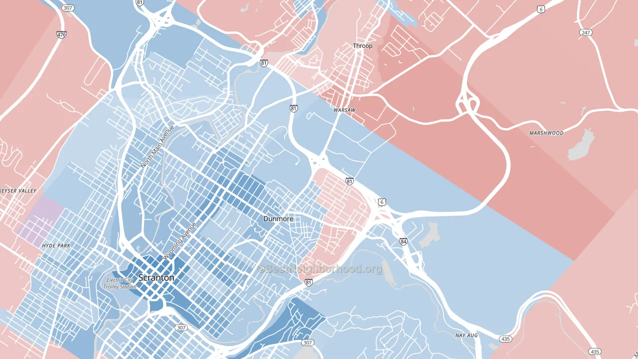 18512, PA block-group political-lean map