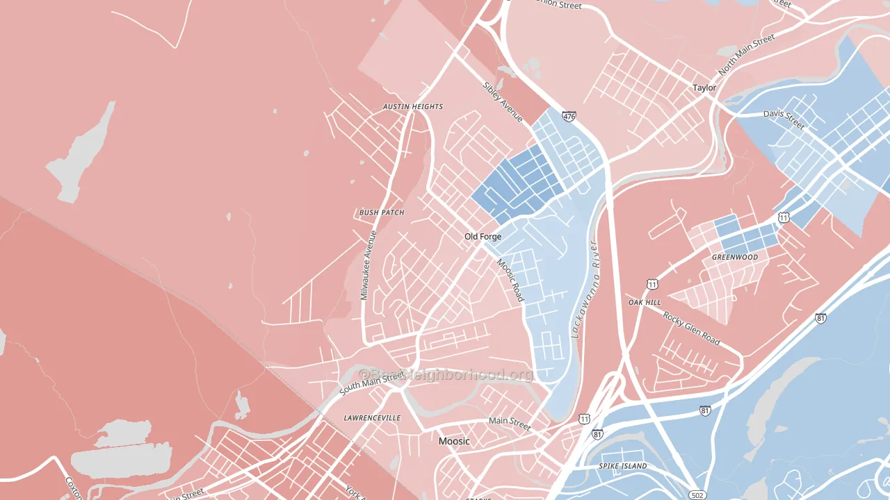 18518, PA block-group political-lean map