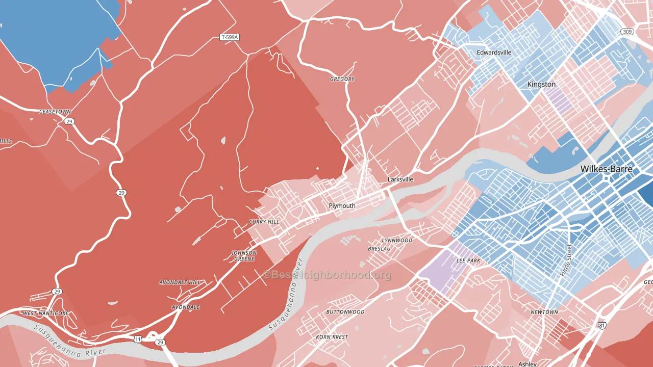 18651, PA block-group political-lean map