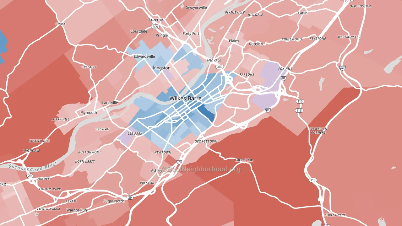18702, PA block-group political-lean map