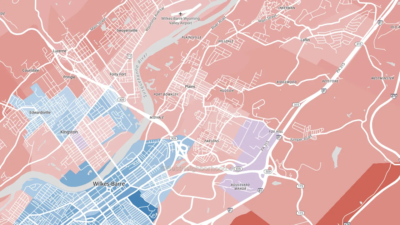 18705, PA block-group political-lean map