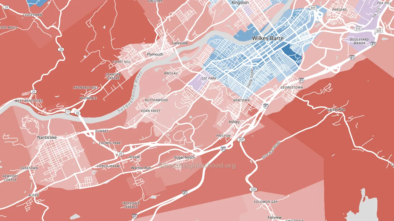 18706, PA block-group political-lean map