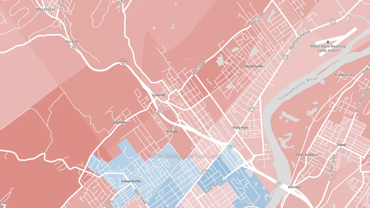 18709, PA block-group political-lean map