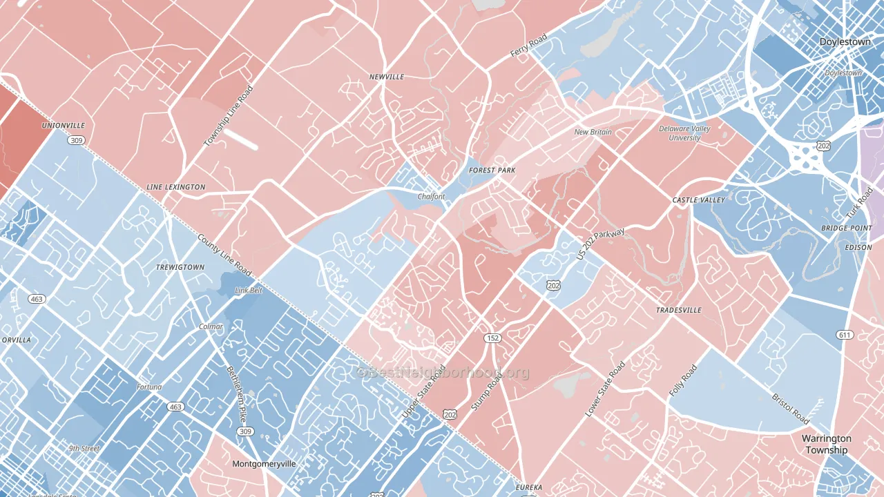 18914, PA block-group political-lean map