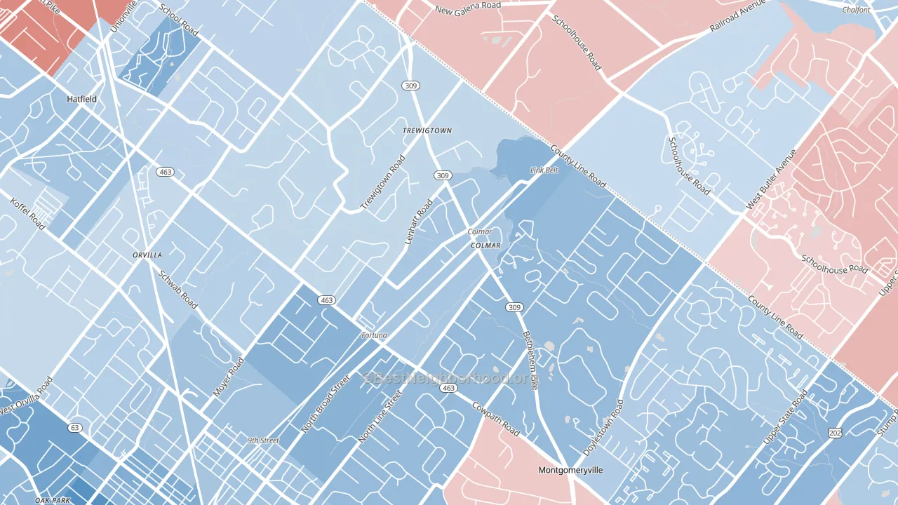 18915, PA block-group political-lean map