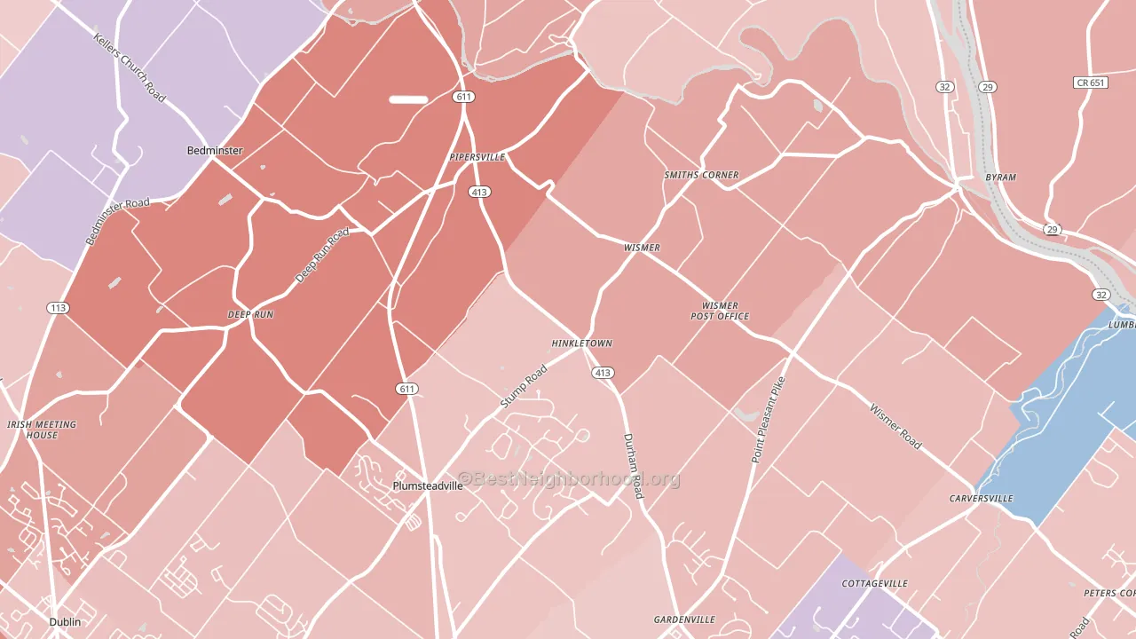 18947, PA block-group political-lean map