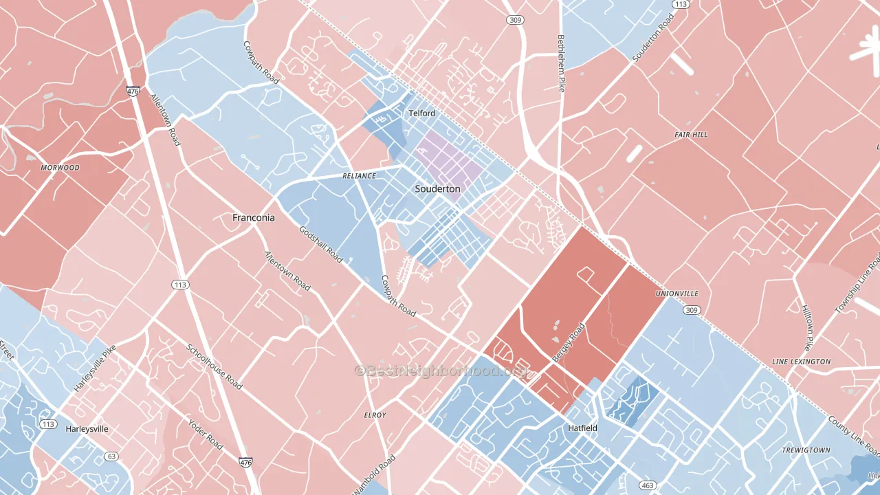 18964, PA block-group political-lean map