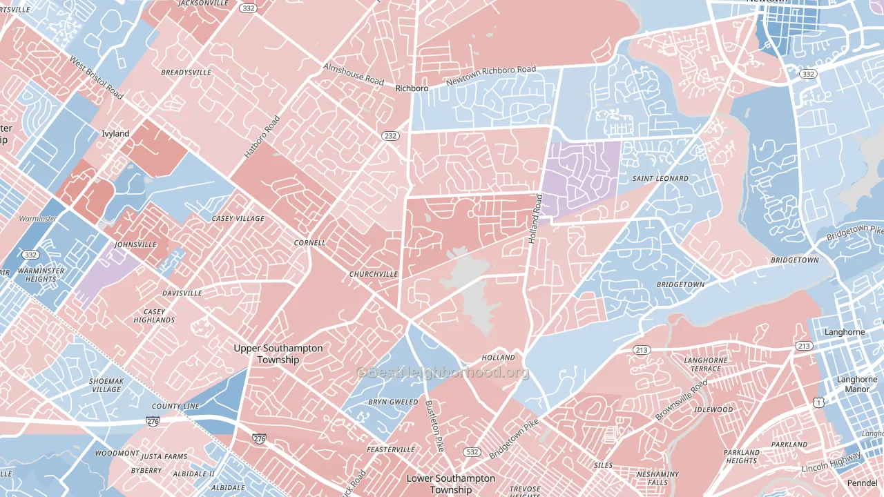 18966, PA block-group political-lean map