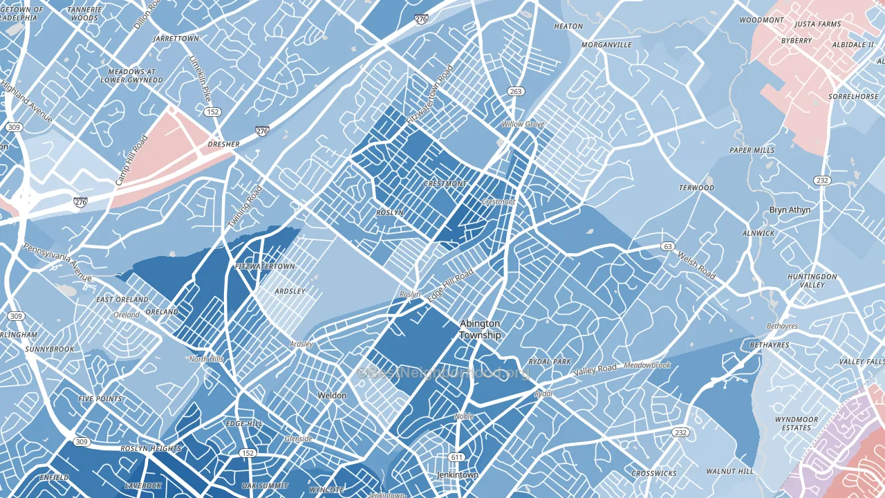 19001, PA block-group political-lean map