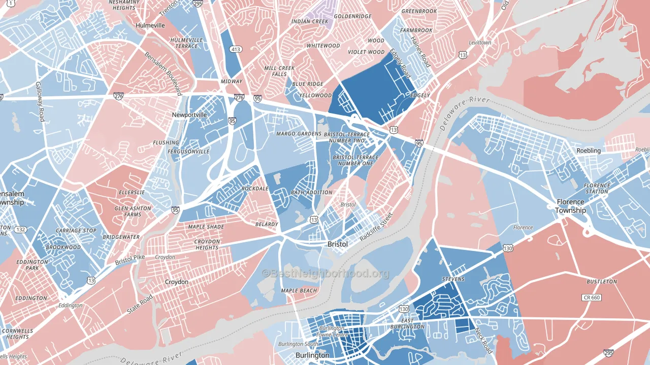 19007, PA block-group political-lean map