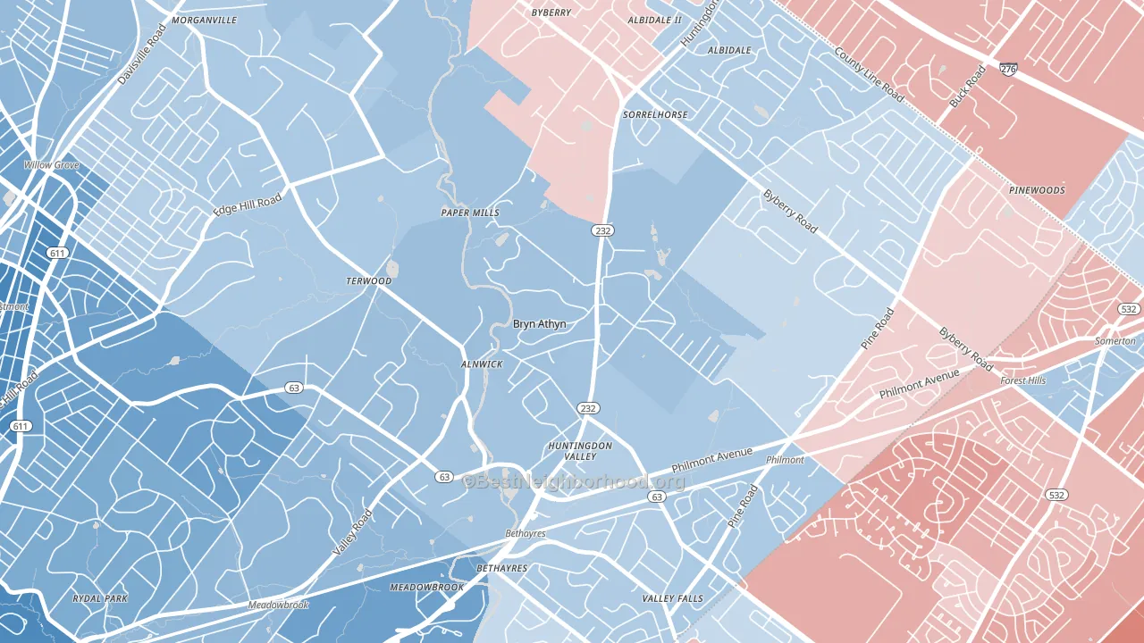 19009, PA block-group political-lean map