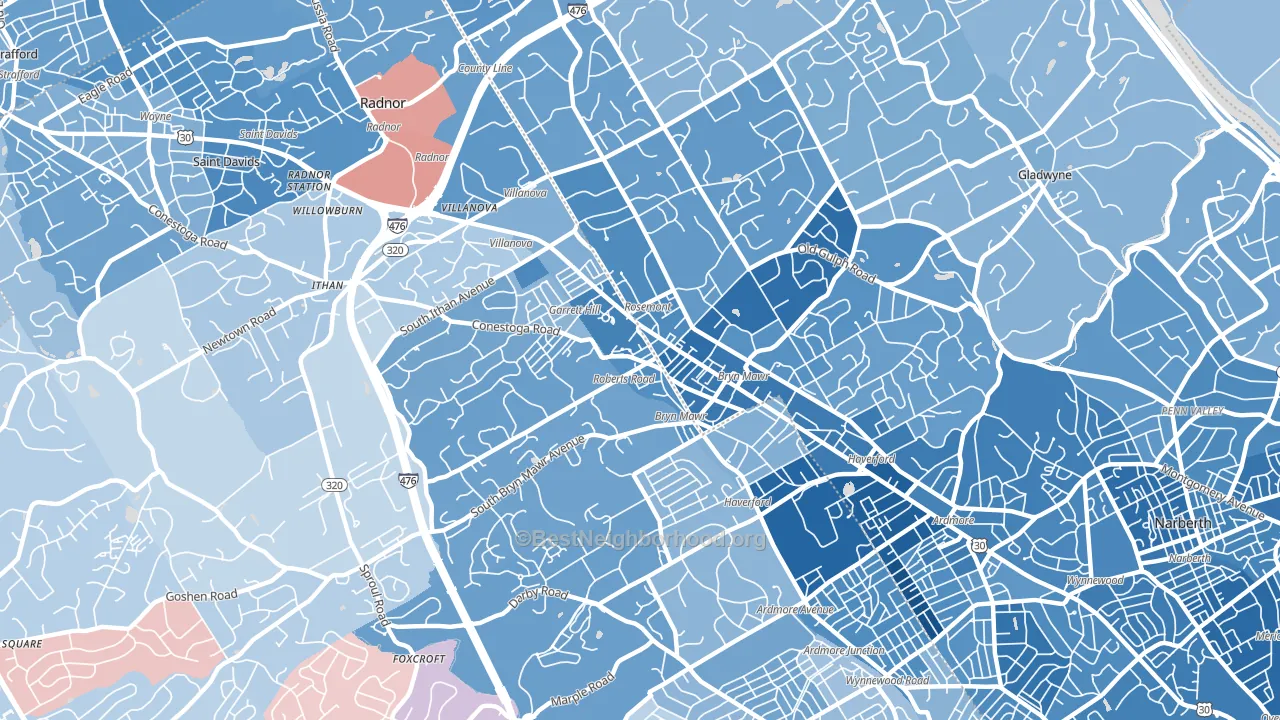 19010, PA block-group political-lean map