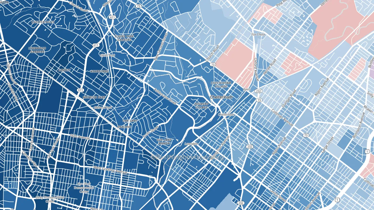 19012, PA block-group political-lean map
