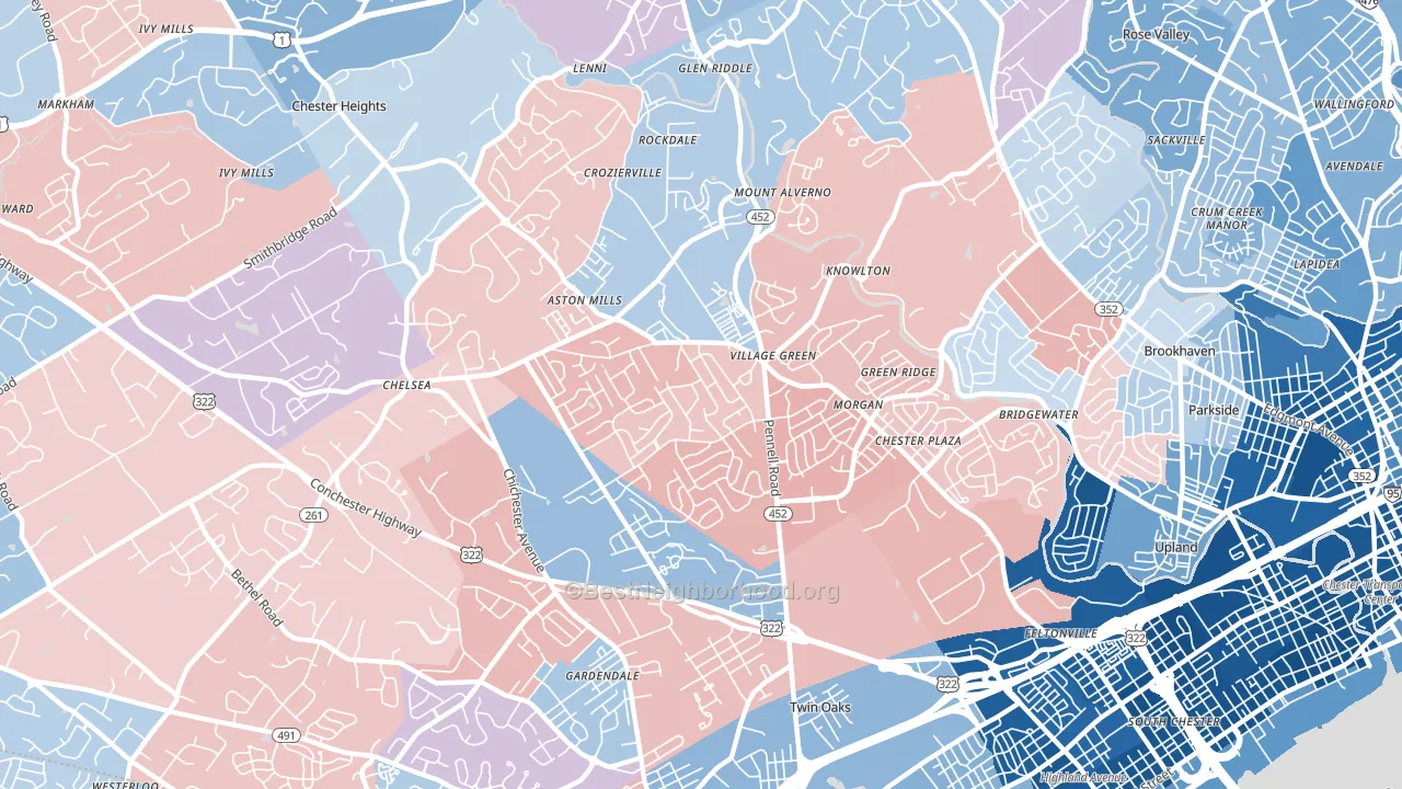19014, PA block-group political-lean map