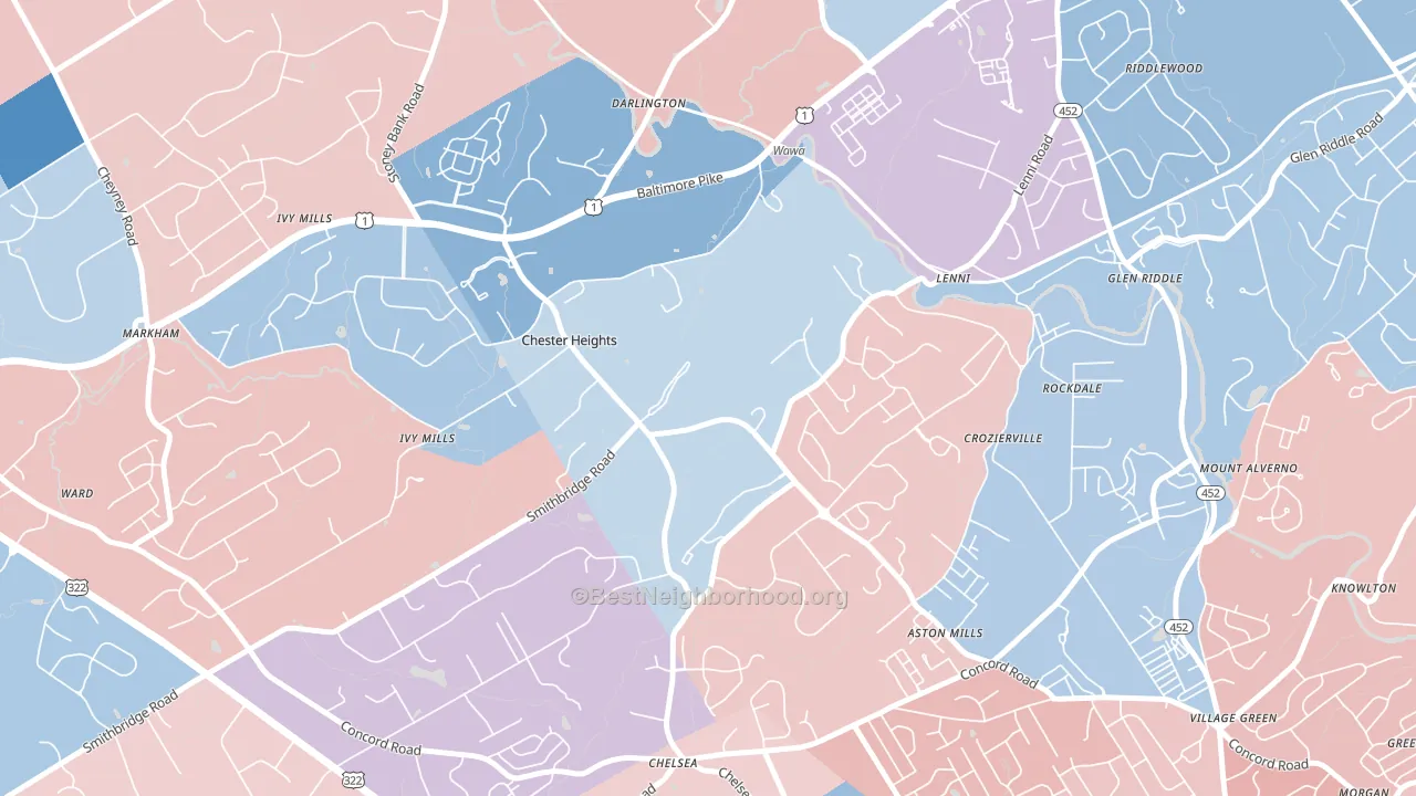 19017, PA block-group political-lean map