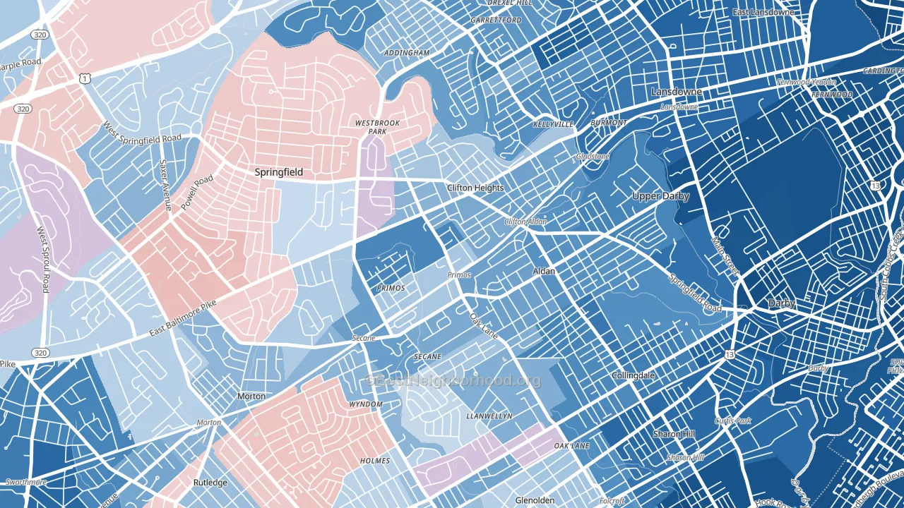 19018, PA block-group political-lean map